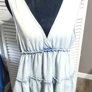 Entro Dress Lt Blue Denim Sleeveless V neck, low back w/tiered ruffle. Brand new